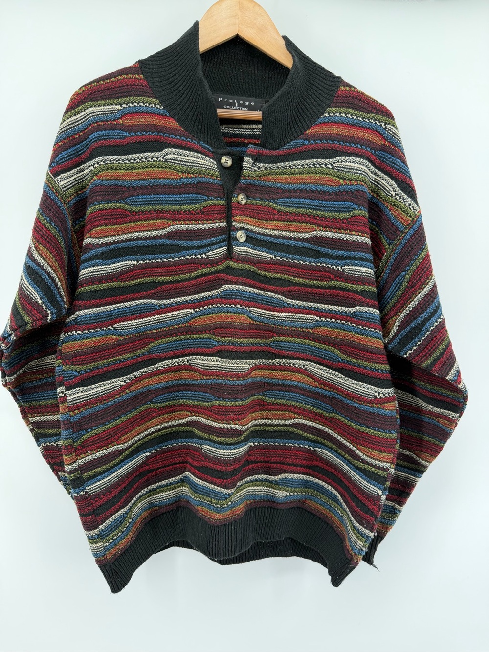 Protégé Collection Men's Multicolor Striped Henley Sweater - Size L